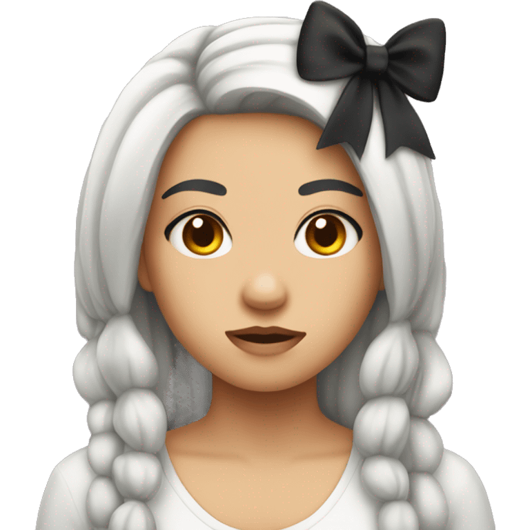 Girl with Black Hair that Looks mad with a bow in her hair emoji