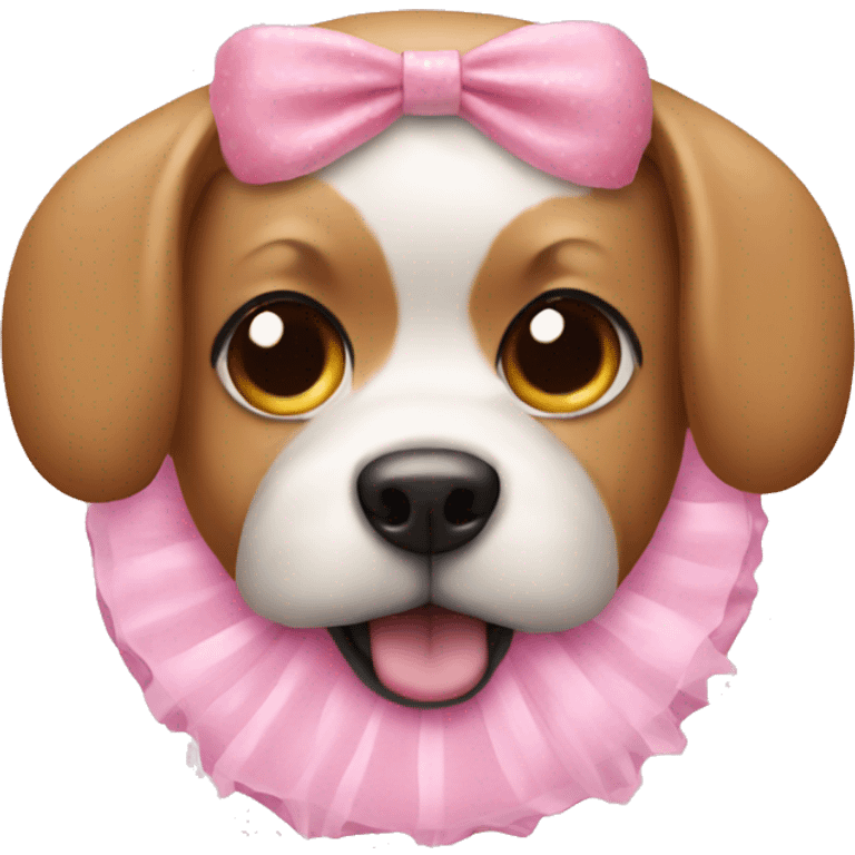 Dog in a pink tutu with a donut emoji