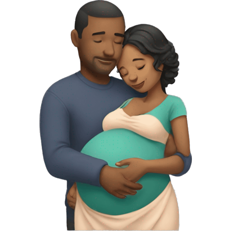 Man hugging pregnant woman emoji