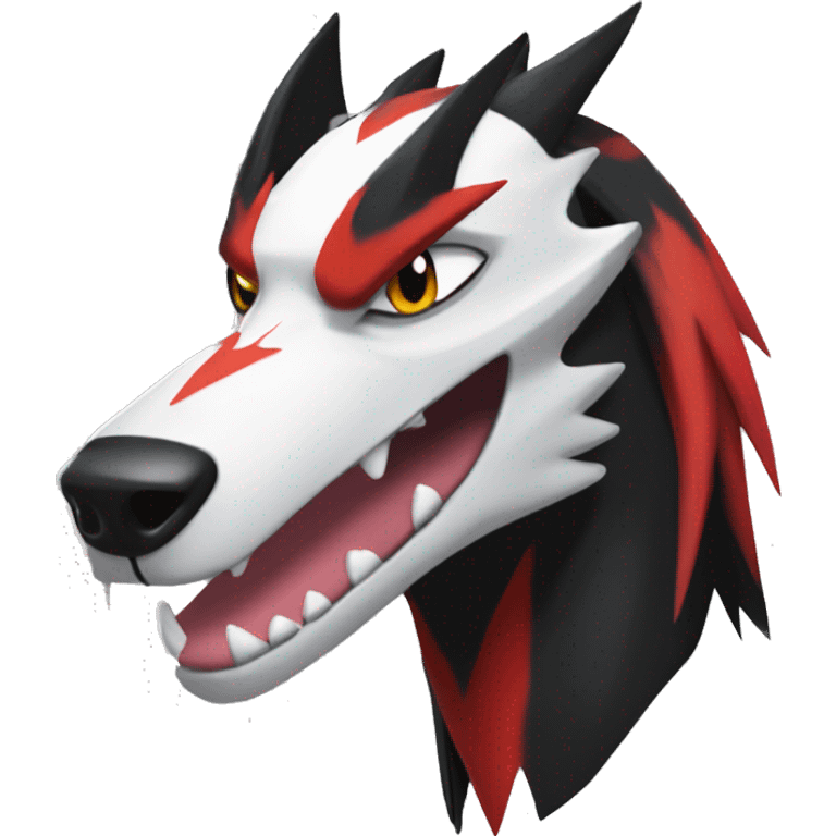 Black Cool Edgy Sergal-Houndoom-Fakémon  with White and Red Edgy markings emoji