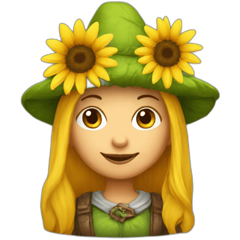 Woman gnome with sunflower hat emoji