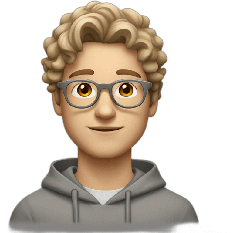 young white guy with wavy hair and a fade in light brown color and round silver color glasses with a grey hoodie on emoji