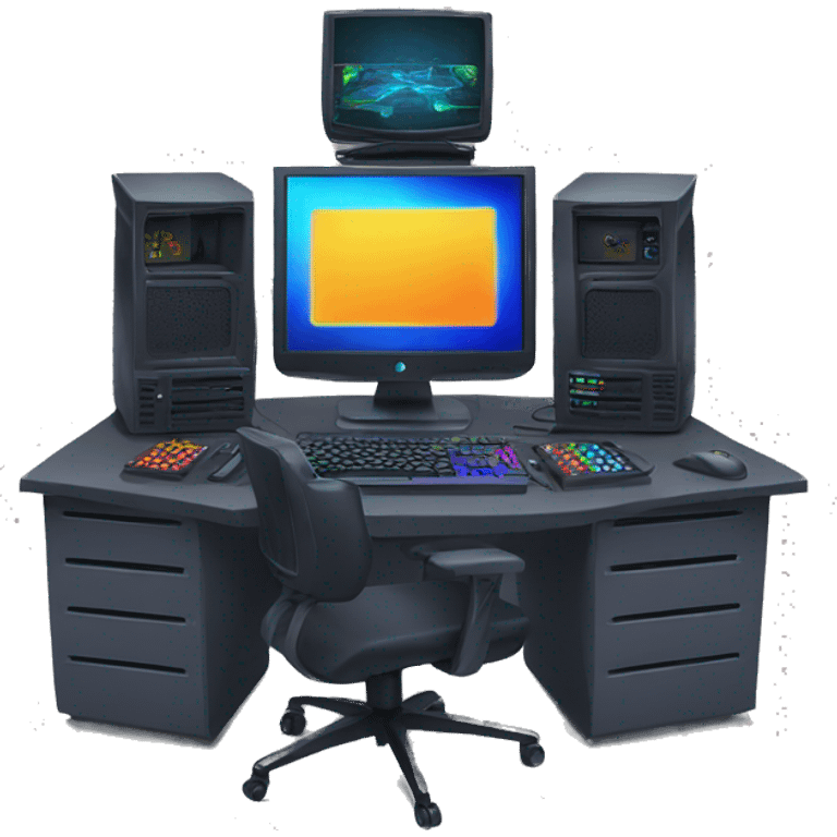 Gaming computer setup with RGB emoji