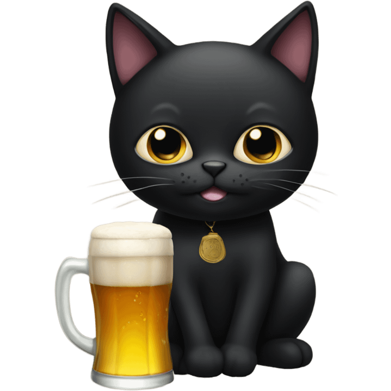 Black cat holding a beer emoji