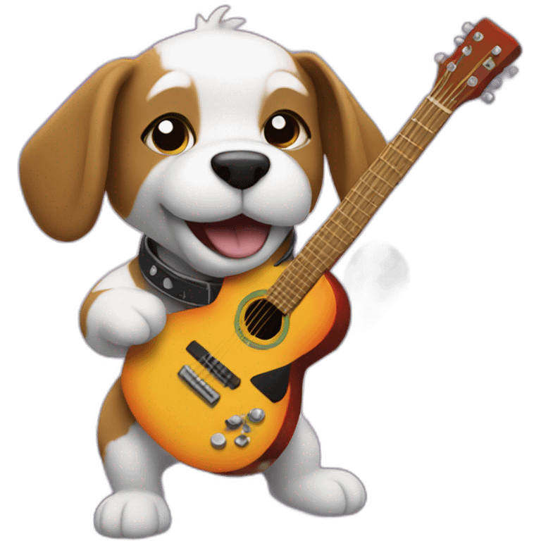 Dog playing guitar in front of lightning emoji