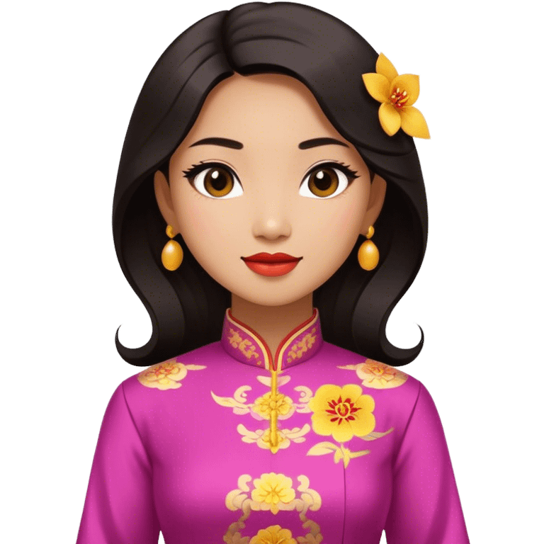 Cinematic Realistic Ao Dai Pop Culture Emoji, featuring an elegant portrayal of the traditional Vietnamese dress rendered with graceful textures and vibrant, cultural lighting. emoji