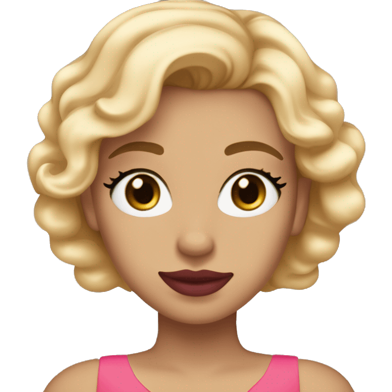 Girl with blonde hair, blue eyes, red lipstick, and tan skin wearng makup and a pink dress emoji