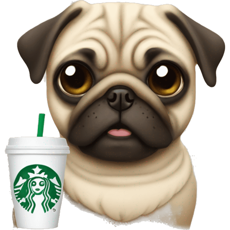 Pug drinking starbucks coffee emoji