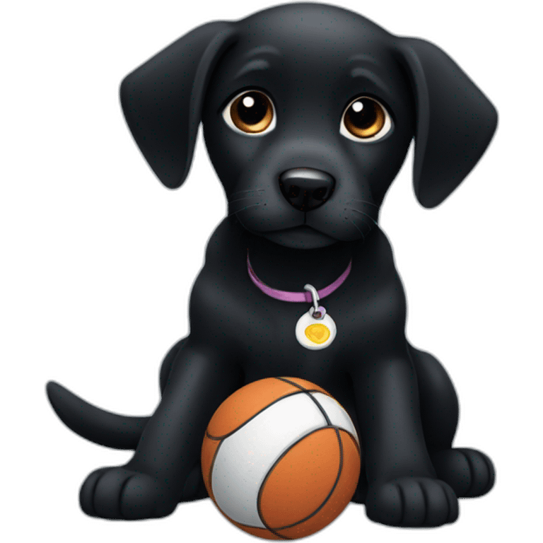 black puppy with ball emoji