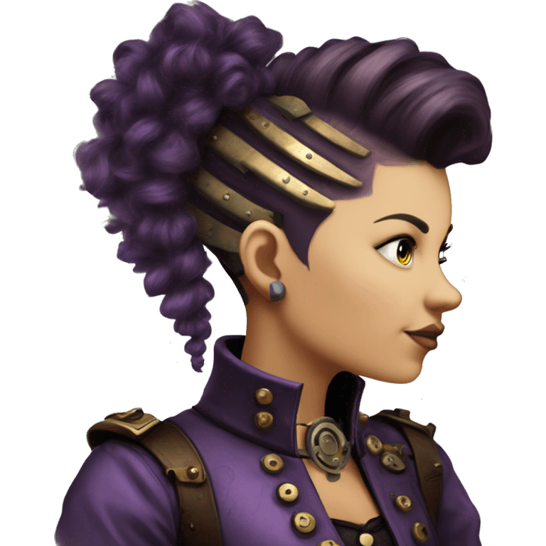 steampunk profile short hair faux-hawk mohawk purple Victorian on Caucasian girl with small nose round fat face emoji