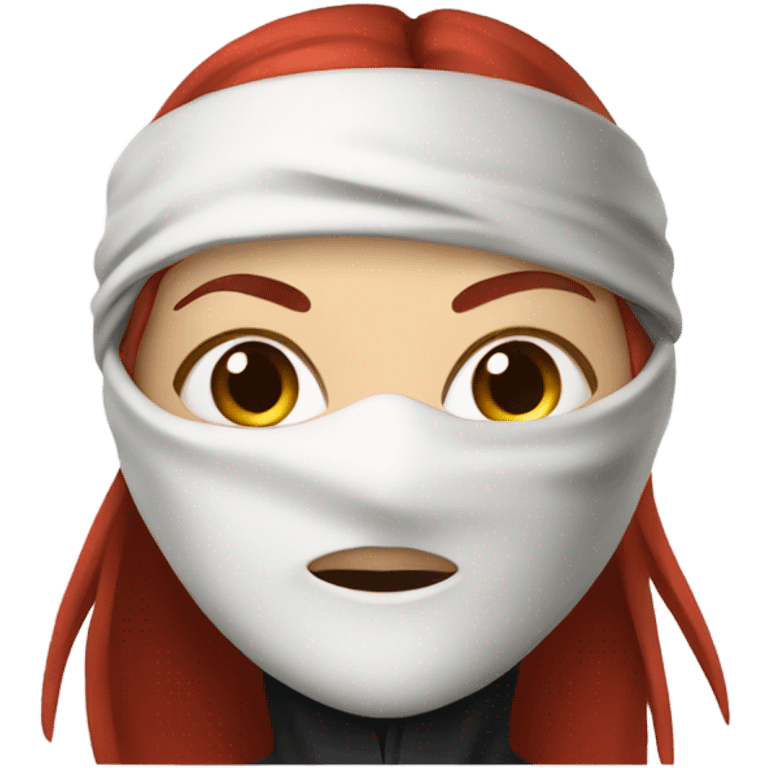 female white skin red haired ninja with face covered emoji