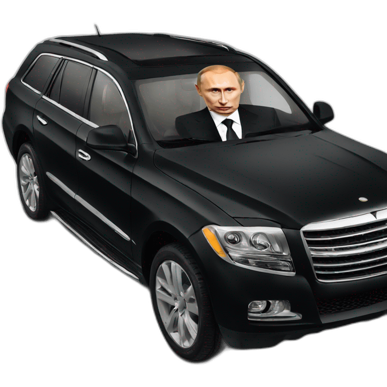 vladimir putin is driving a big black car emoji