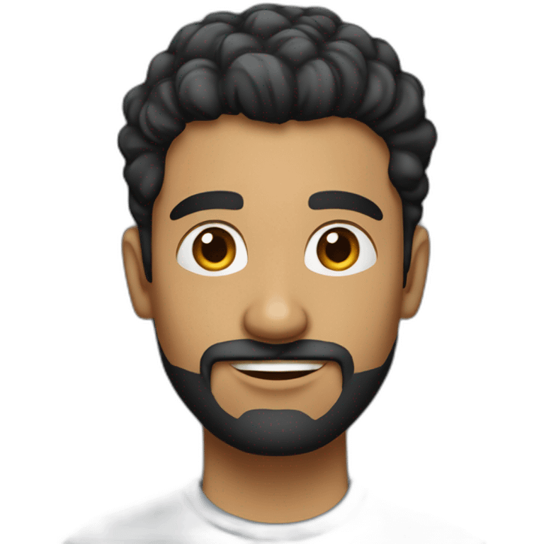 Modern Indian man with short curly black hair, modern haircut, wearing t-shirt and jeans, black short beard emoji