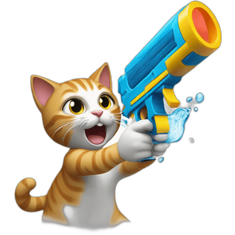 Cat shooting on american with water gun emoji