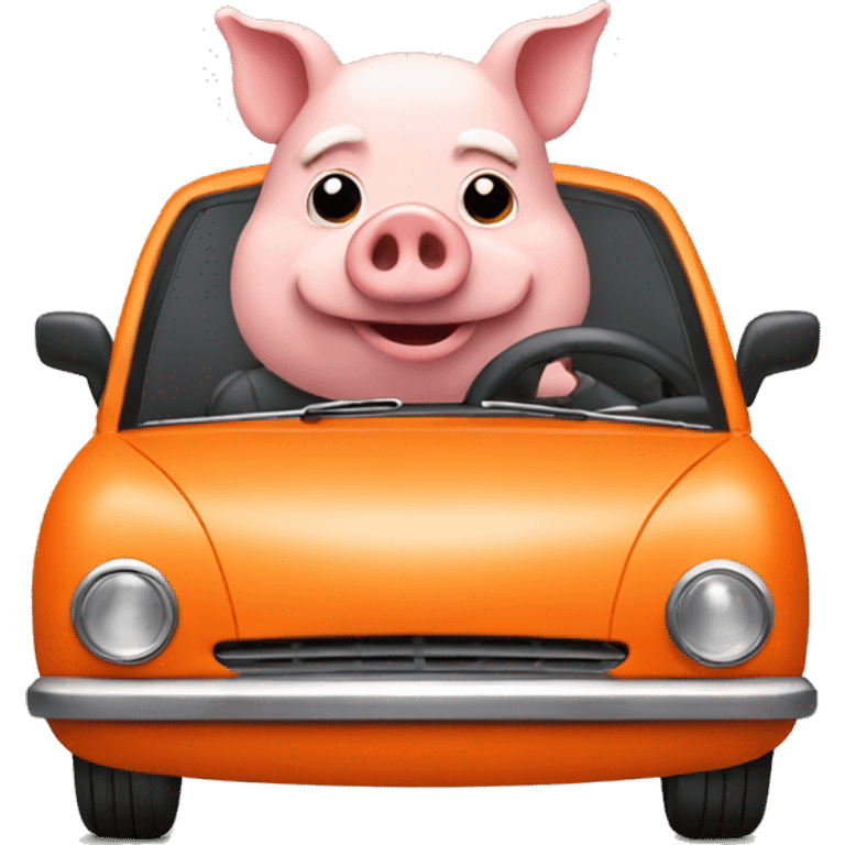 Pig driving orange car emoji