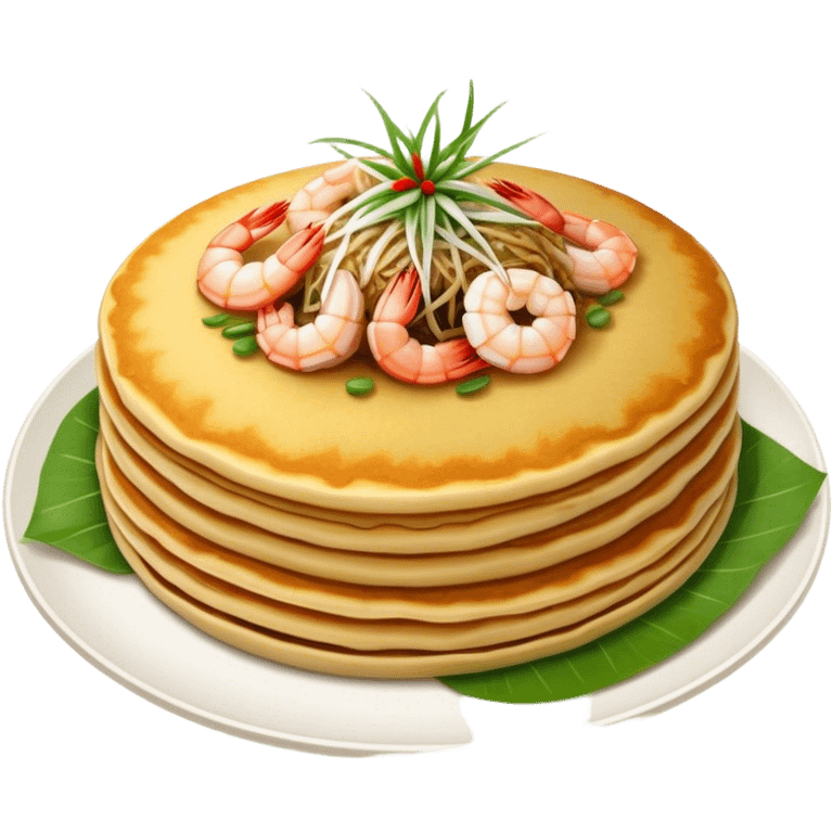 Cinematic Realistic B√°nh x√®o Dish Emoji, depicted as a crispy Vietnamese pancake filled with shrimp, pork, and bean sprouts rendered with dynamic textures and vibrant, appetizing lighting. emoji