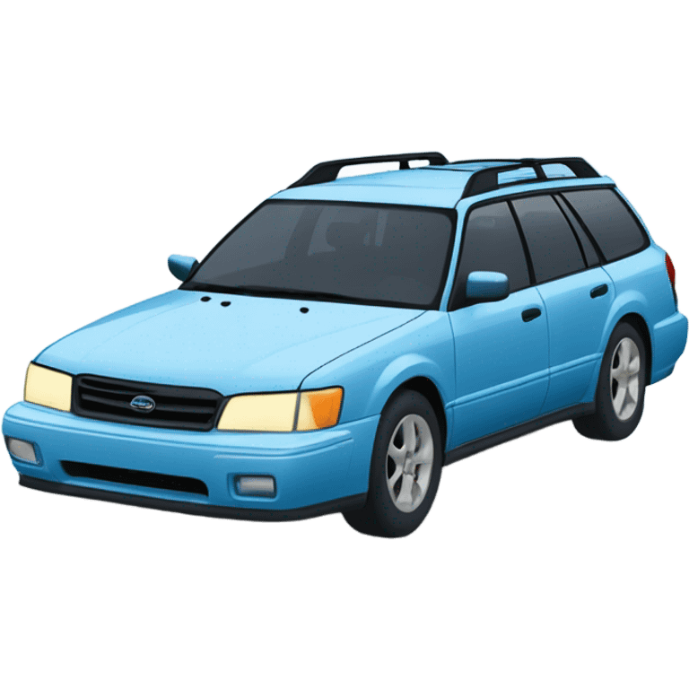 Light Blue 1990 Subaru legacy wagon stuck in a snowy ditch emoji