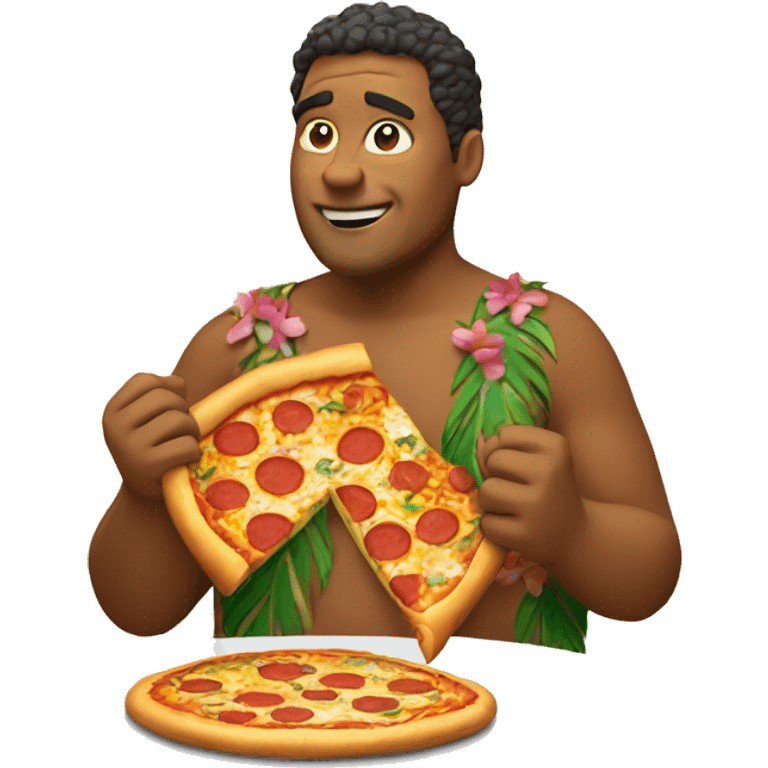 Big Hawaiian dude eating pizza emoji