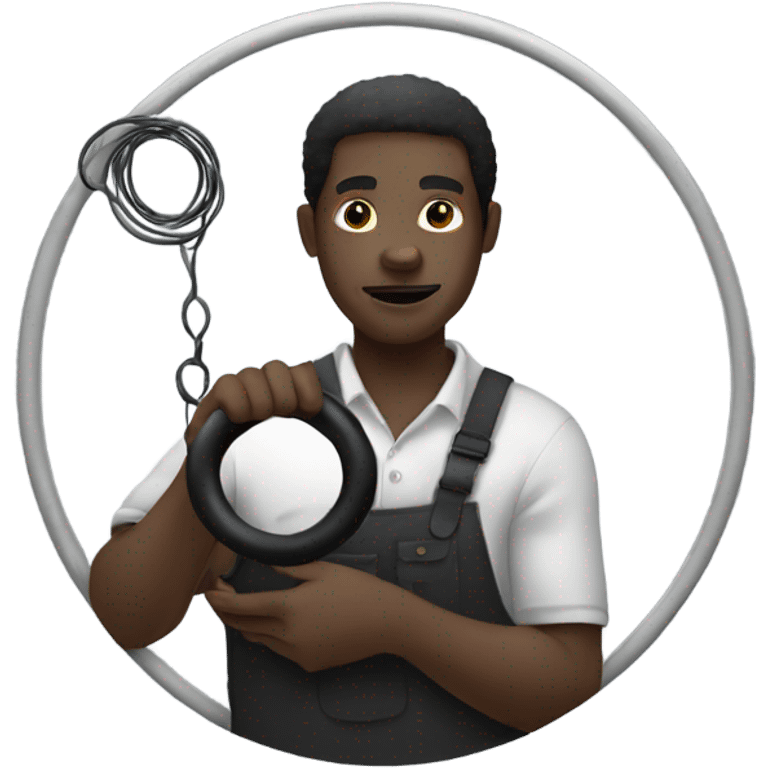 African man holding a black circle with a wire coming out  emoji