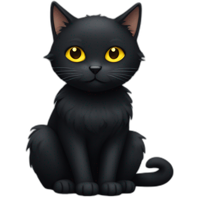 Black cat with yellow eyes and fluffy emoji