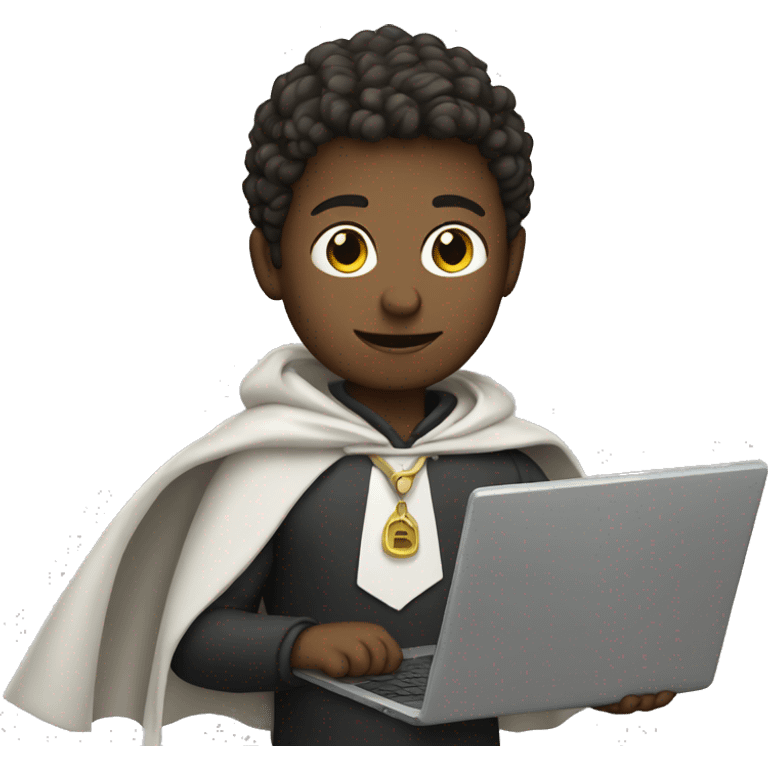 white boy with a cape holding a laptop emoji