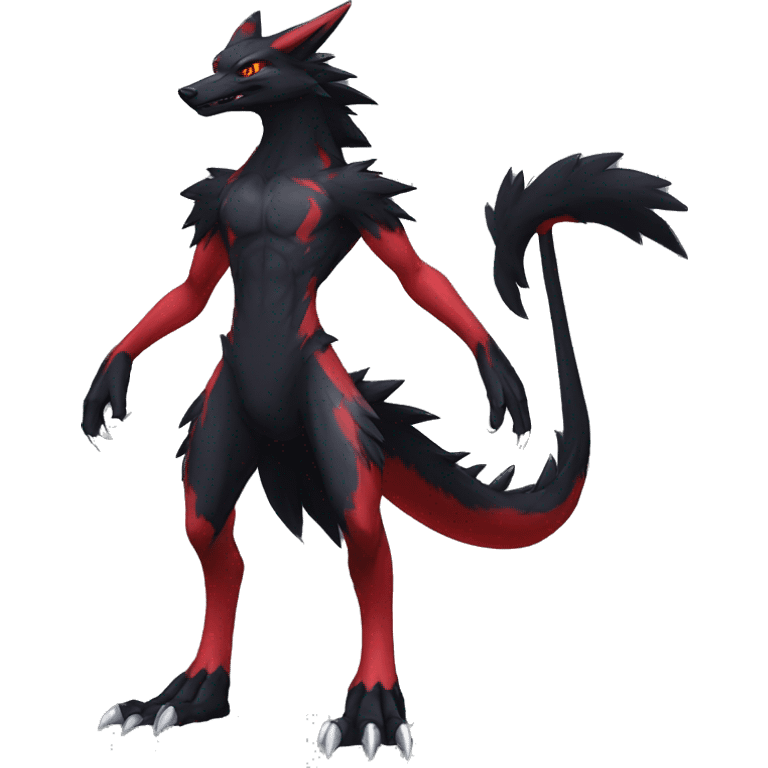 Anthro cool edgy black red nargacuga sergal animal hybrid Fakemon full body emoji