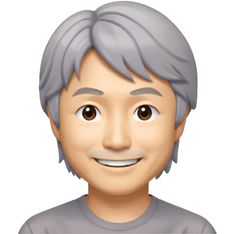 ​Cinematic Realistic Portrait of a Smiling Shigeru Miyamoto, depicted with warm, approachable features, gentle grey-tinted hair, and kind, expressive eyes, set against a subtle backdrop hinting at iconic video game imagery, rendered with lifelike textures and soft, inviting lighting that captures his innovative spirit, emoji