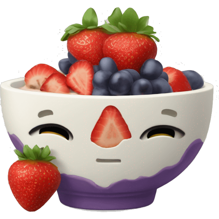 fruit yogurt bowl with strawberries and grapes emoji