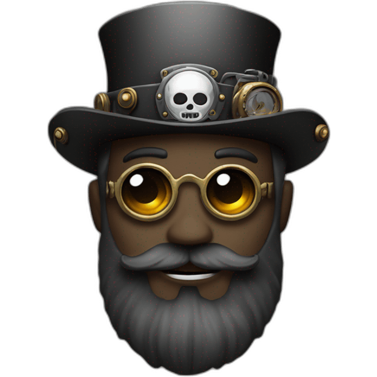 Black&white eyed man with beard wearing steampunk hat with skull emoji