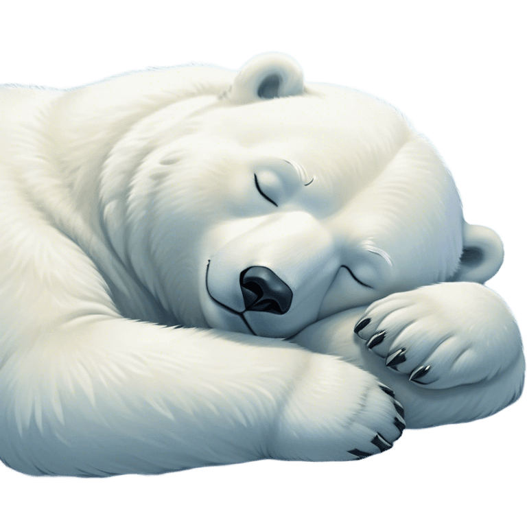 Meme-Worthy cute Sleeping Polar Bear Portrait Emoji, Head resting peacefully with a contented smile, showcasing a luxuriously soft snowy coat and eyes closed in serene slumber, Simplified yet hilariously adorable features, highly detailed, glowing with a soft, drowsy polar light, high shine, relaxed and utterly lovable, stylized with an air of playful laziness, bright and heartwarming, soft glowing outline, capturing the essence of a sleeping polar guardian that feels destined to become the next viral sensation of adorable rest! emoji