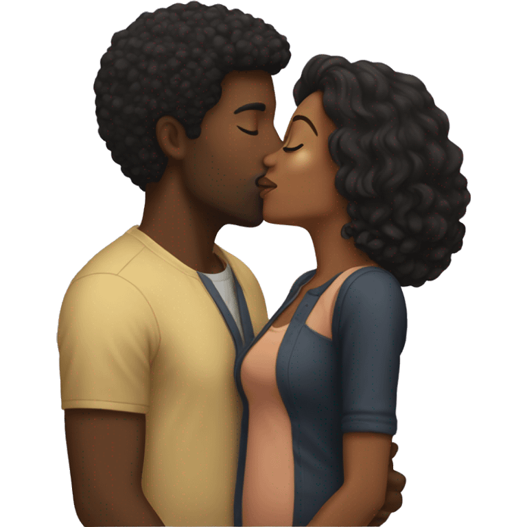 Black woman kissing brunette man emoji