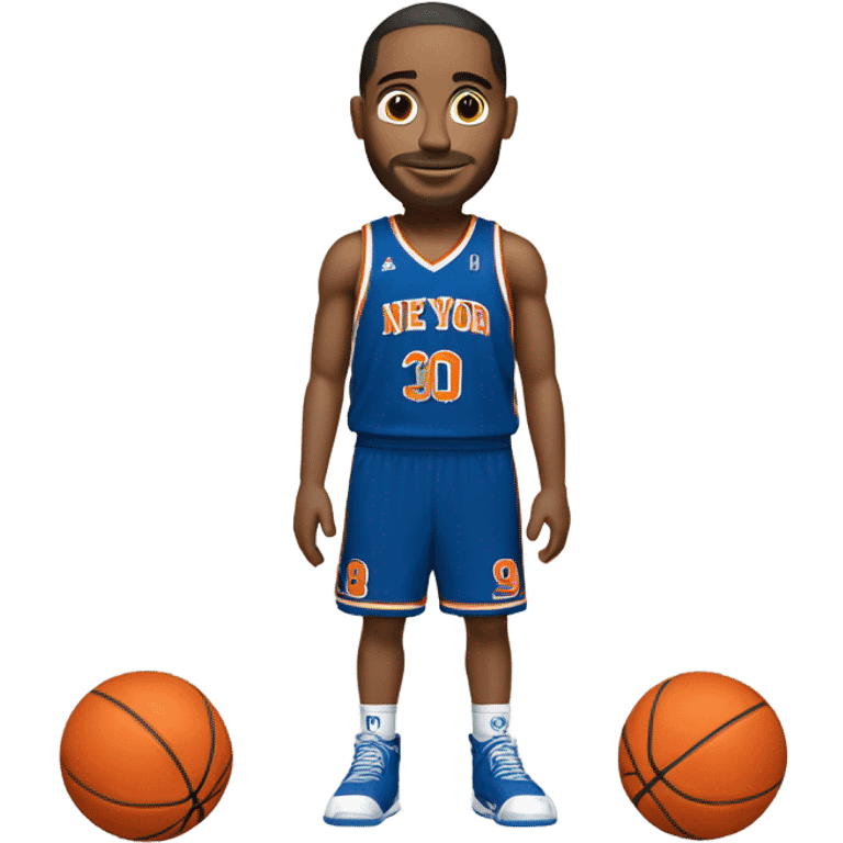 Basketball player with orange and blue uniform with NYK and # 30  emoji