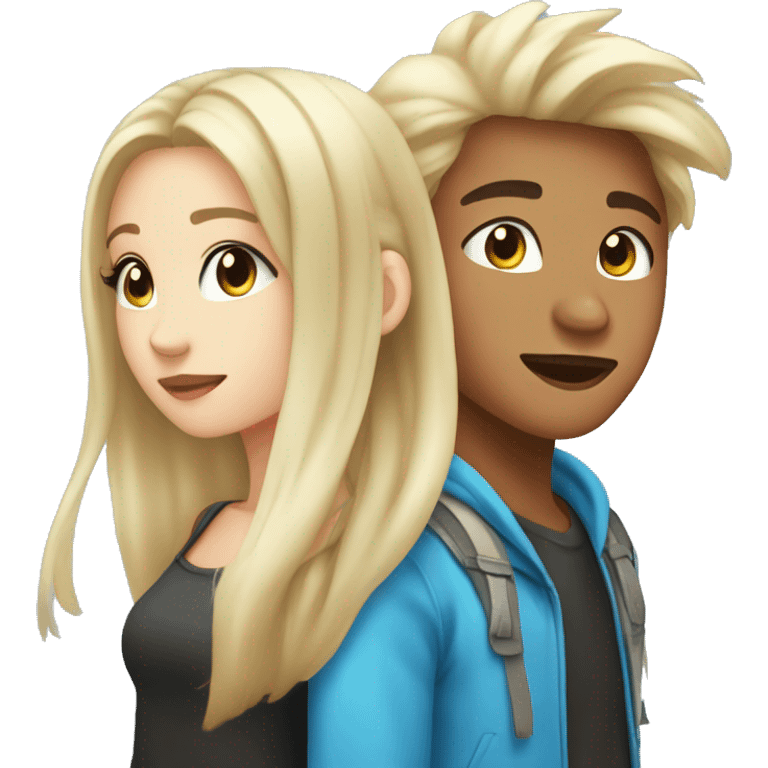 asian teenage boy with ear piercings and white teenage girl with long blonde straight hair and blue eyes kissing  emoji