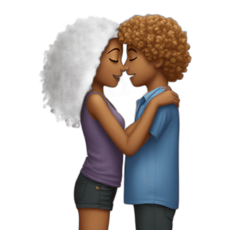 curly girl kissing straight hair boy emoji