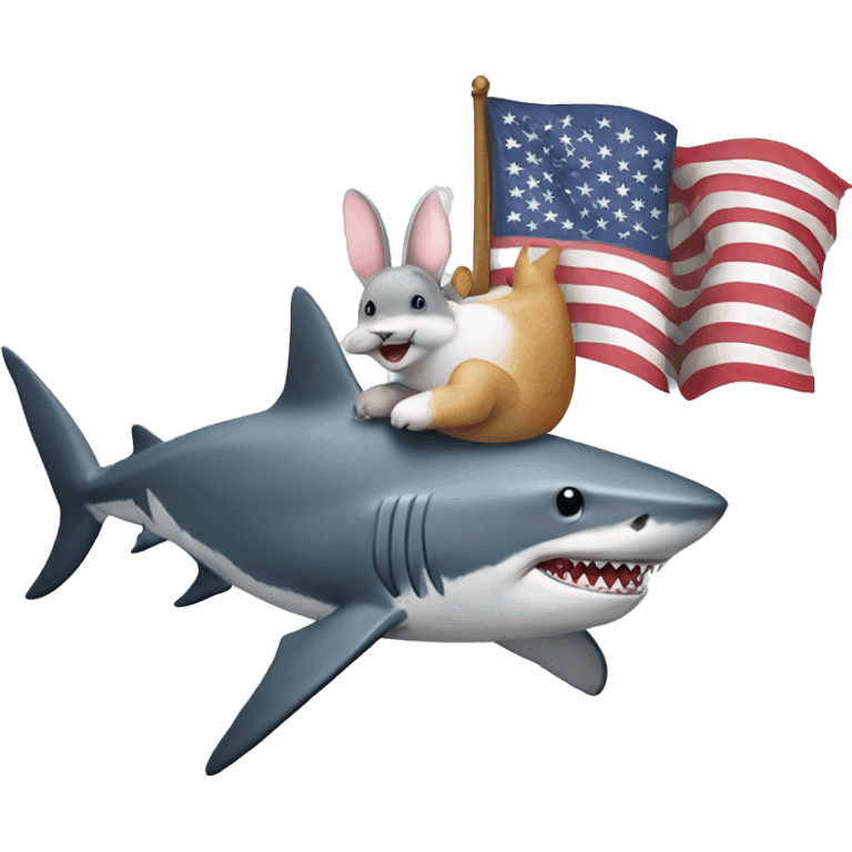 a shark with a rabbit riding on top of him with an American flag emoji