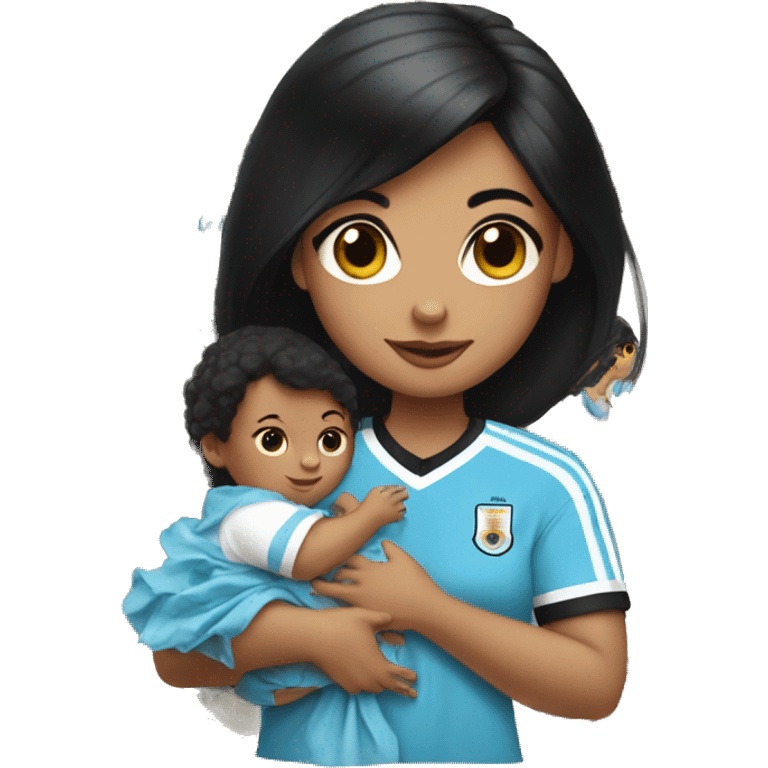 Girl with bling black hair with Argentina jersey holding a baby  emoji