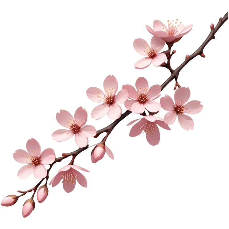 Cinematic Realistic Sakura Flowers on a Branch, depicted as delicate, soft pink blossoms gracefully adorning a slender, gently twisted branch, illuminated by subtle, warm natural light that accentuates their ethereal beauty and transient charm, poetic spring scene emoji