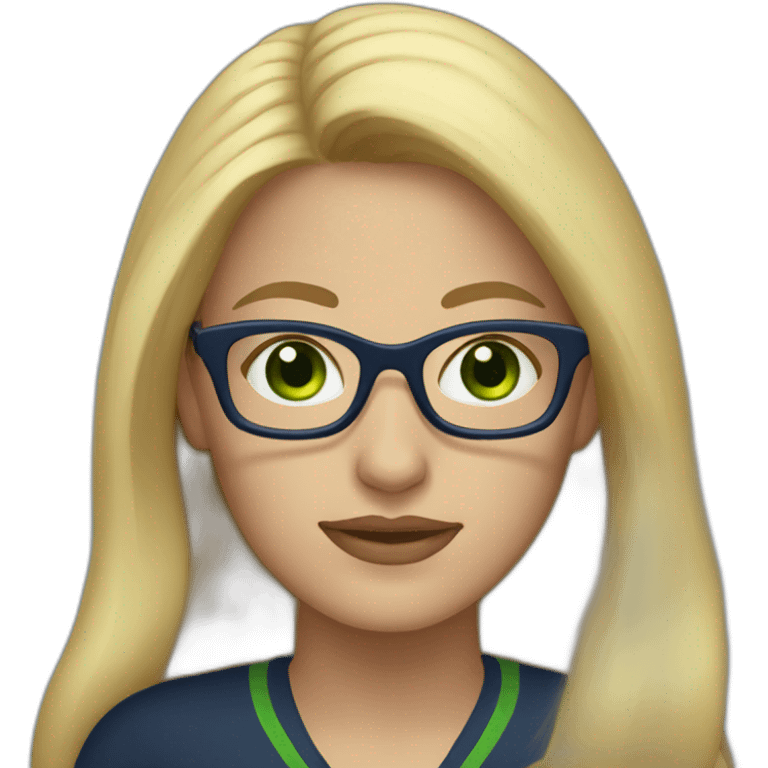 Woman with long blonde hair, navy blue glasses and Green eyes  emoji