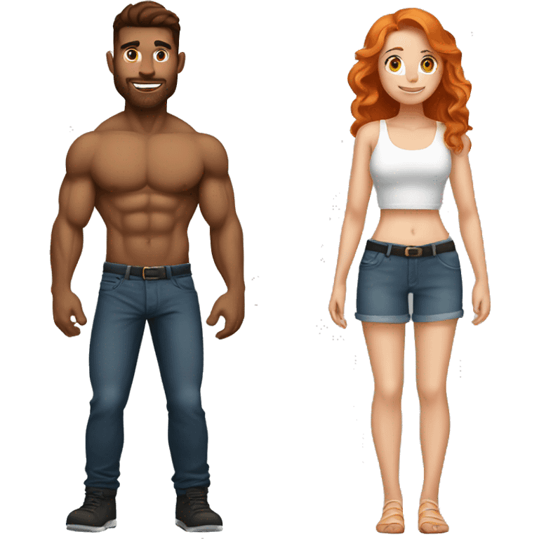 Muscular brunette handsome boyfriend with ginger girlfriend emoji