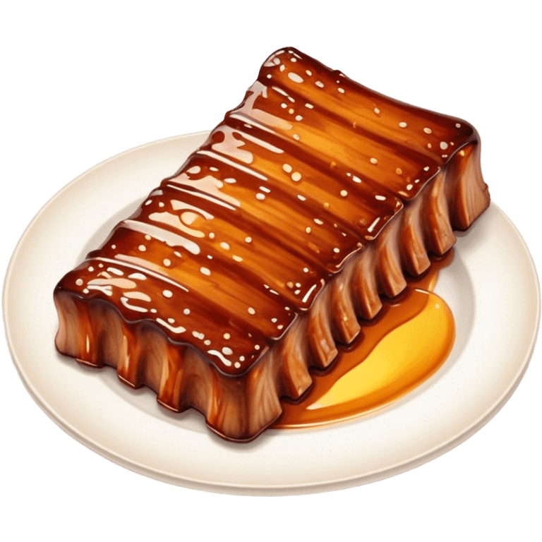 Honey Glazed BBQ Ribs Cinematic Realistic Honey Glazed BBQ Ribs Dish Emoji, depicted as a small portion of tender, honey-glazed ribs with a sticky, smoky finish, rendered with rich textures and warm, dynamic lighting. emoji