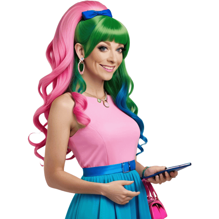 Realistic pink woman with long PINK & blue hair emoji