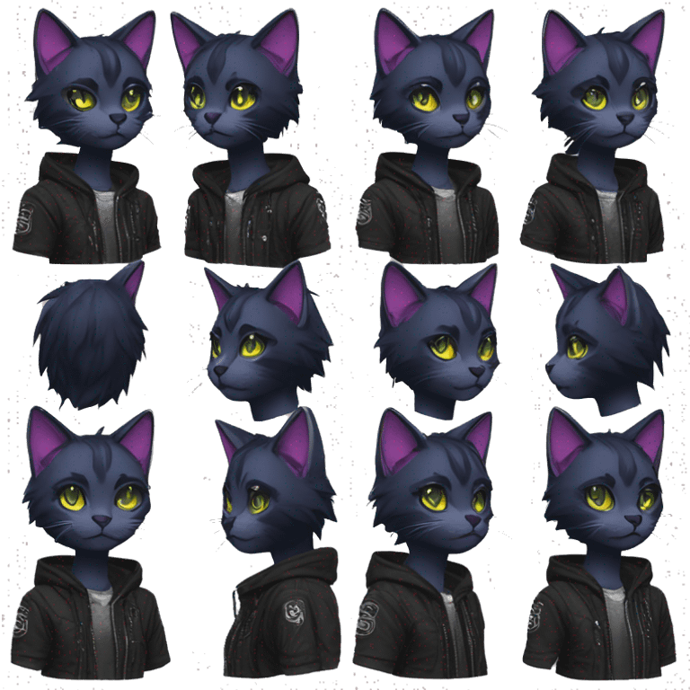 Edgy Anthro cool pretty dark cat-fursona punk techwear emoji