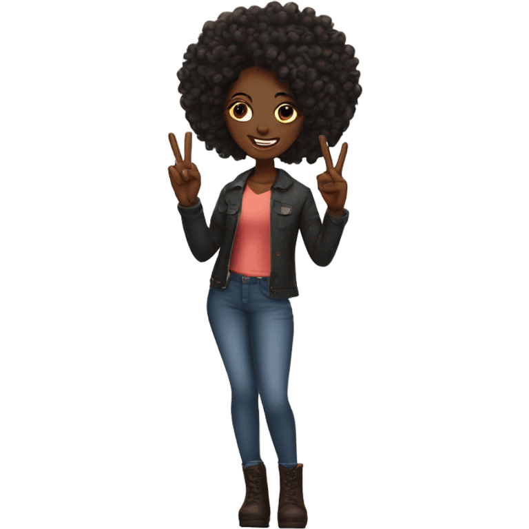 Black woman curly hair long throwing up peace sign with long nails emoji