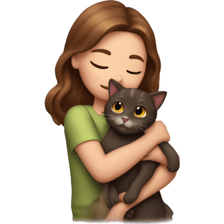 Brown hair girl hugging a ragdall cat emoji