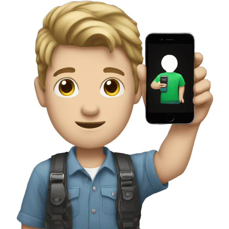 a white boy holds a phone in his hand  emoji