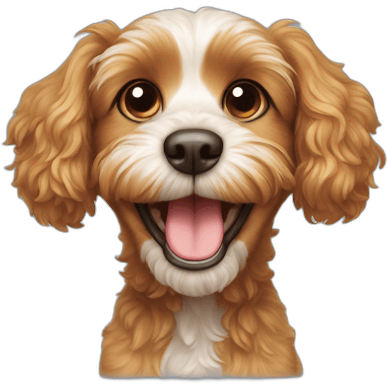 a cavoodle type dog that is smiling and goofy emoji