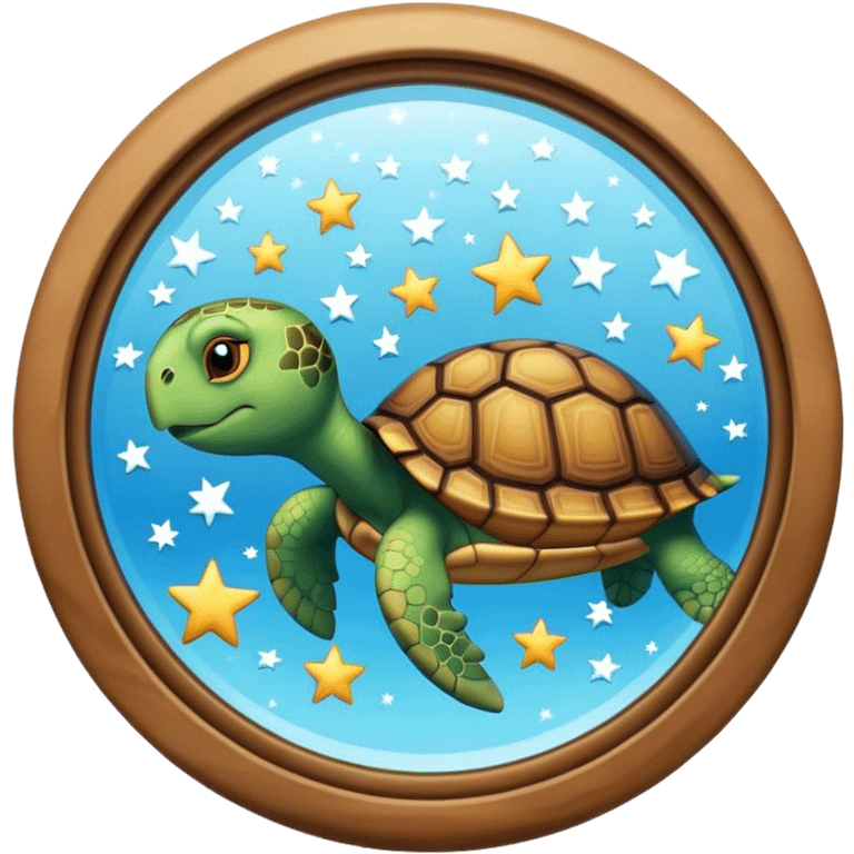 Turtle reflection in a mirror with stars emoji