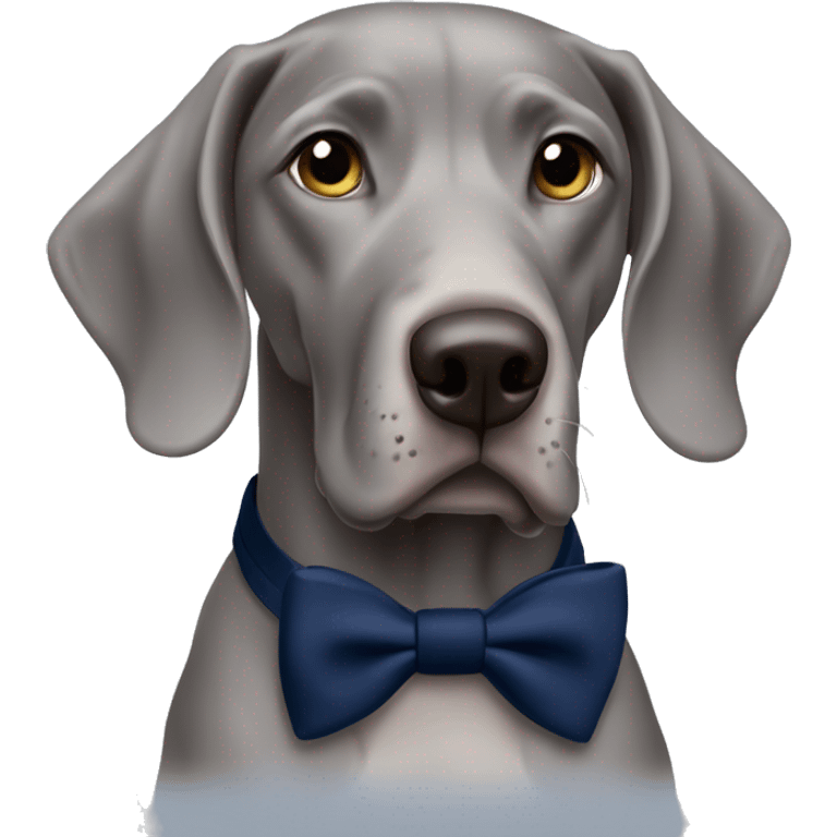 Weimaraner dog with navy bow tie around his neck looking cute  emoji