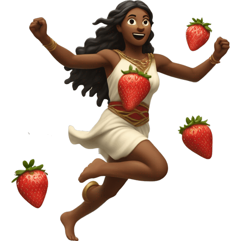 Litha strawberry Pagan goddess sprinting, with a large stride and arms outstretched emoji