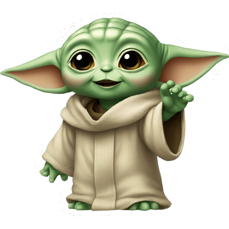 Baby Yoda waving and smiling emoji